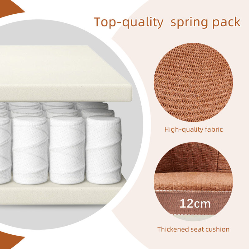 Modern Fabric Upholstered Dining Chair with Spring and Curved Back 12cm Cushion, Orange