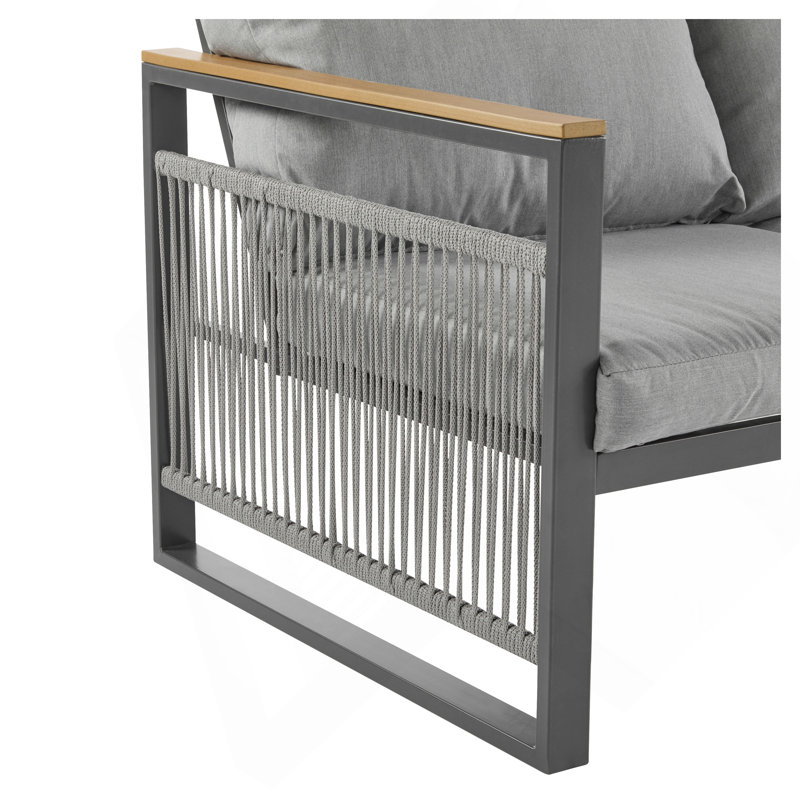 Ensemble de mobilier d'extérieur en métal 4 pièces, canapé d'extérieur 5 places avec coussin, mobilier d'extérieur moderne pour terrasse, jardin, balcon, gris et naturel