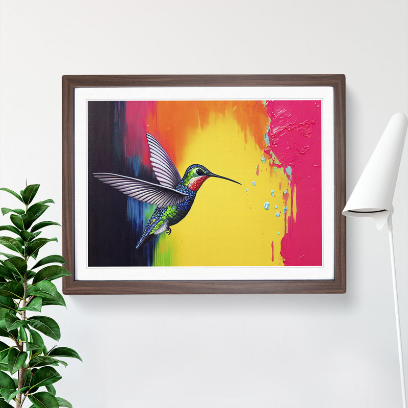 Hummingbird In Vol.2 Abstract - Single Picture Frame Painting, 25cm H x 34cm W x 2cm D, Walnut