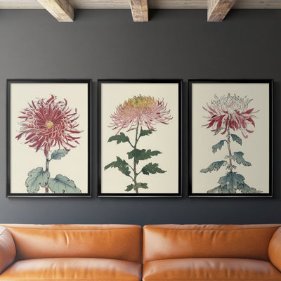 «Chrysanthemum Woodblock I», toile tendue sur mesure avec châssis, 3 pièces