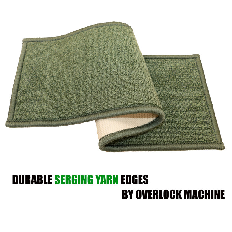 Slip Resistant Machine Washable Solid Green Low Pile Stair Tread, 13, 26" L x 7" W