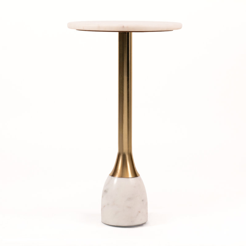 Modern Marble Top Drink Table with Pedestal, Gold, White