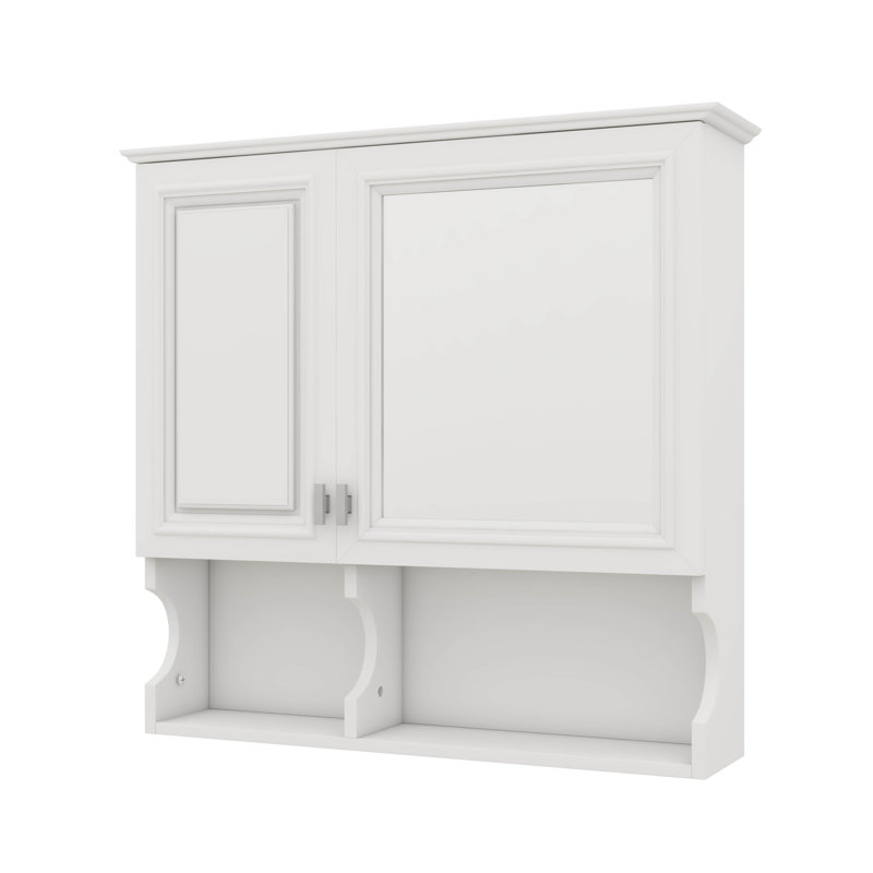 Pharmacie à miroir de 30 pouces avec tablettes ouvertes, rangement mural avec portes, Blanc