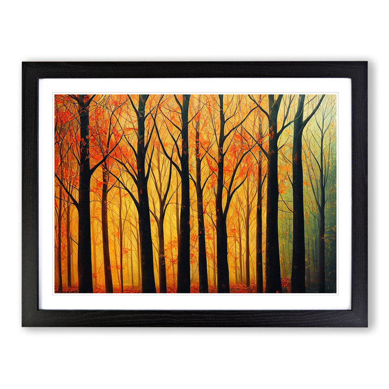 Bold Autumn Forest - Single Picture Frame Print, Black Framed, 46cm H x 64cm W x 2cm D