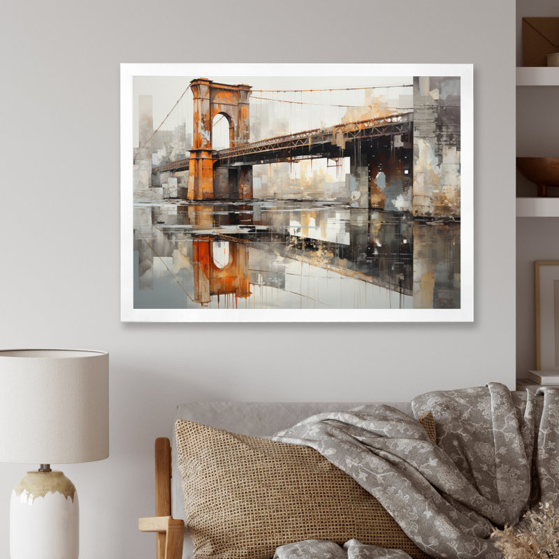 Edem " Grey Bridge Industrial Crossings ", Cadre simple blanc, H 30 po x l 40 po x P 1,5 po