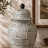 Loi Temple Jar with Lid, Black White Grid Pattern Ceramic, 17 Inch Decor