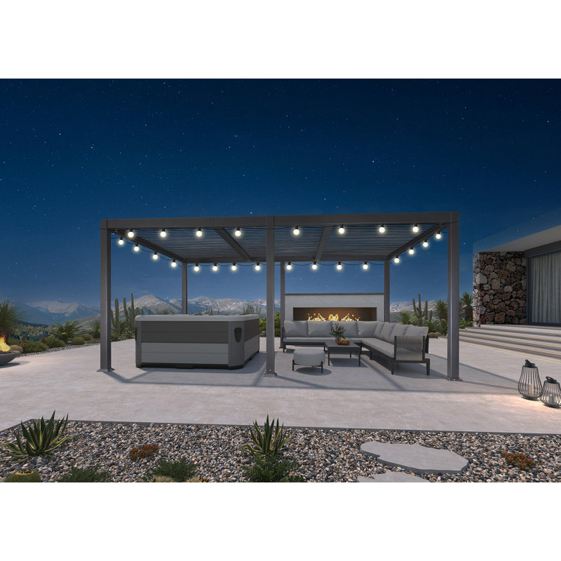 Patio Aluminum Pergola With 48ft String Lights, 92.58" H x 209.84" W x 137.36" D