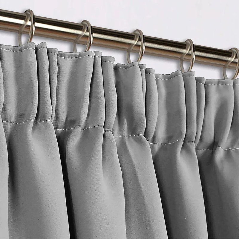 100% Polyester Blackout Pencil Pleat Room Darkening Curtains (Set of 2), LIGHT GREY, 168x183