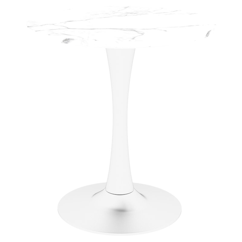 Table basse de 27,6 pouces de style Mid-Century moderne, pouvant accueillir de 2 à 4 personnes, avec un plateau de table rond en marbre veiné de blanc, pour divers décors.