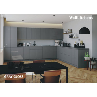 WALLKITCHENS FK-REGAL 156 W x 127 D x 83 H Medium Density Fiberboard (MDF) Modern Full Kitchen in Gray Gloss 