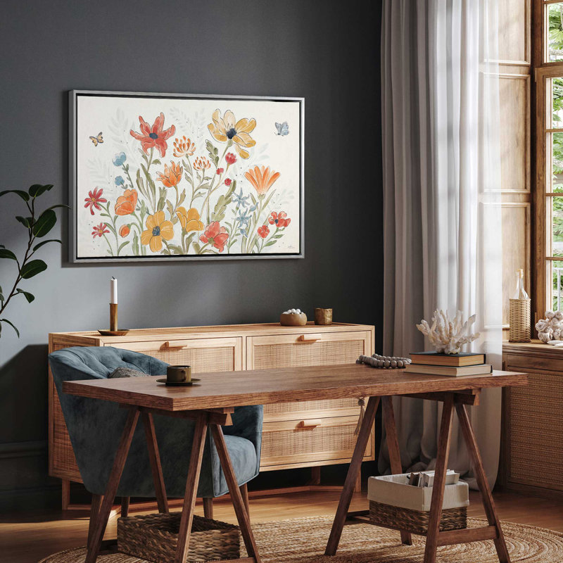 Garden Melody in Bloom Print on Canvas, Opaque White Floater Frame, 24.75" H x 36.75" W