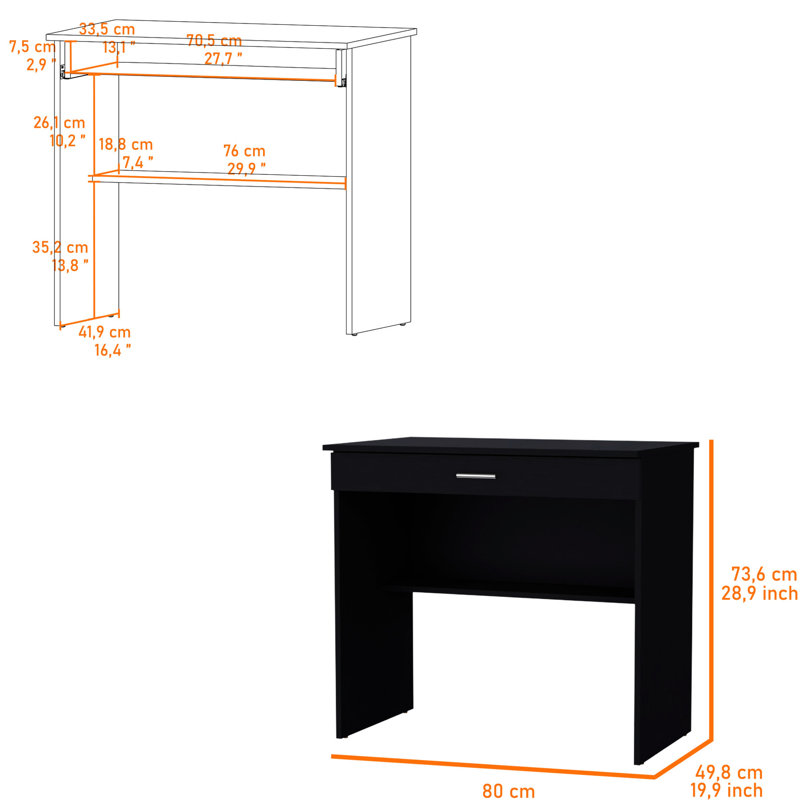 Bureau noir à usage de bureau avec tablette supplémentaire, Noir