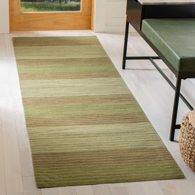 Cruz Hand Loomed Wool/Cotton Striped Rug in Green