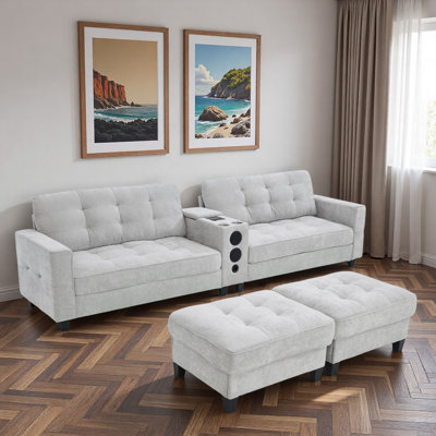 Canapé modulaire moderne en forme de U avec repose-pieds de rangement mobile, console multifonctionnelle, haut-parleurs Bluetooth et lumières à DEL
