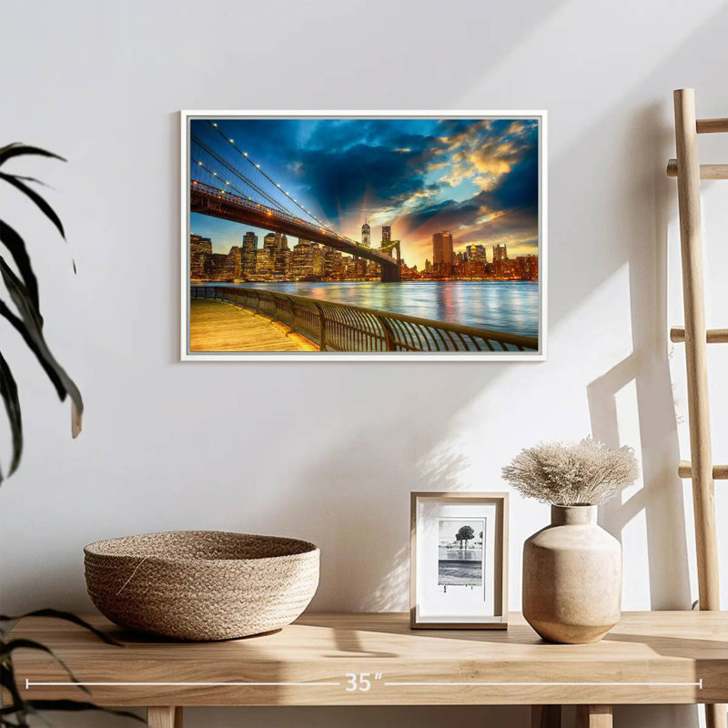 Spectaculaire coucher de soleil à Manhattan, Cadre flottant blanc, 19 po x 13 po