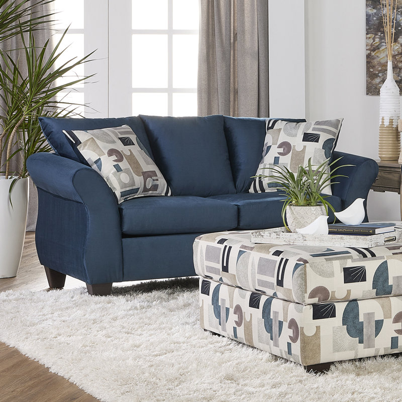 Causeuse à accoudoirs arrondis 61 po avec coussins réversibles, Polyester denim Jitterbug