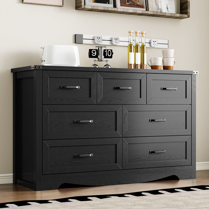 Commode à 7 tiroirs rustique, commode moderne minimaliste en panneau de fibres à densité moyenne de 47,2 po avec conception anti-basculement, armoire de rangement compacte pour la chambre à coucher et le salon