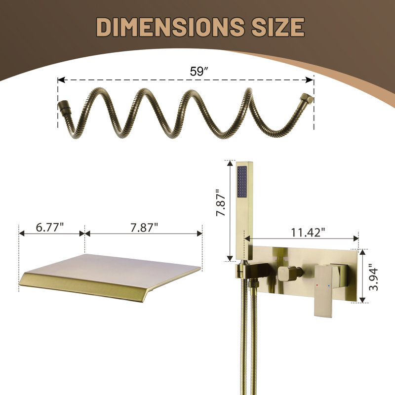 2 Handle Wall Roman Tub Faucet with Diverter, Brushed Gold
