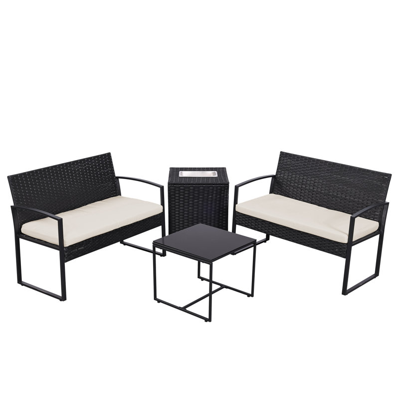 4 Piece Outdoor PE Wicker Furniture Set, Patio Rattan Sectional Sofa Couch with Washable Cushions, White
