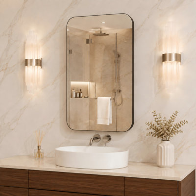 Armoire à pharmacie de salle de bain H 23,58 po x l 15,75 po avec miroir, fixation encastrée ou en surface, tablettes réglables