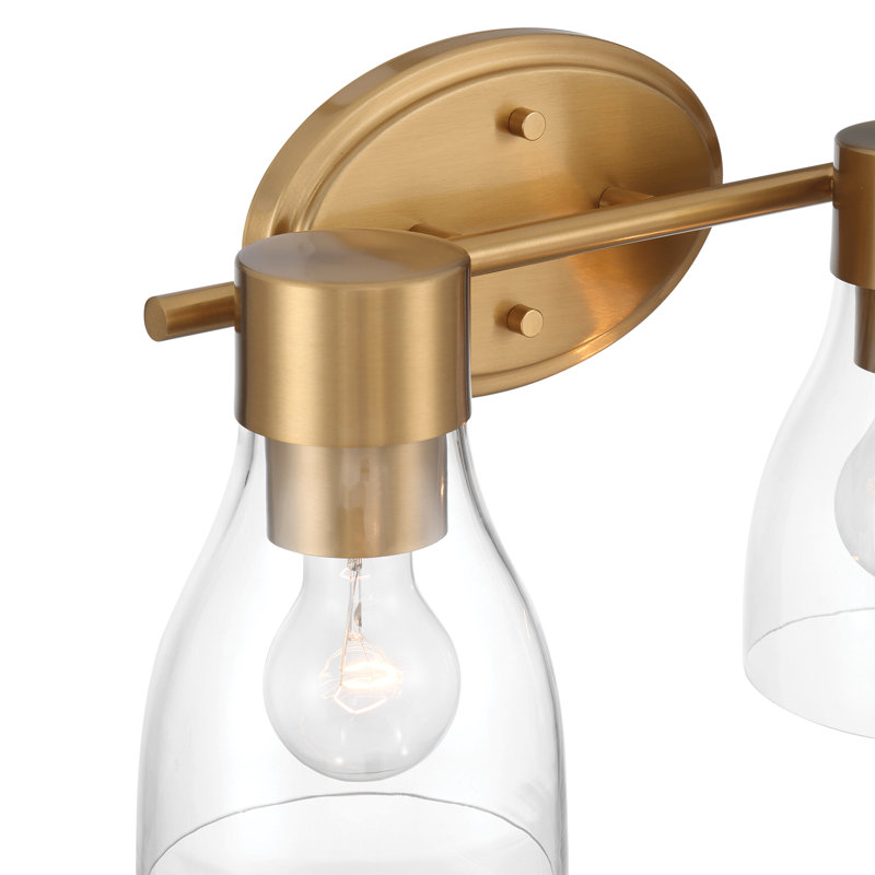 Éclairage pour salle de bain 3 lumières en laiton brossé avec abat-jour en verre transparent Jessa, Laiton brossé, 2