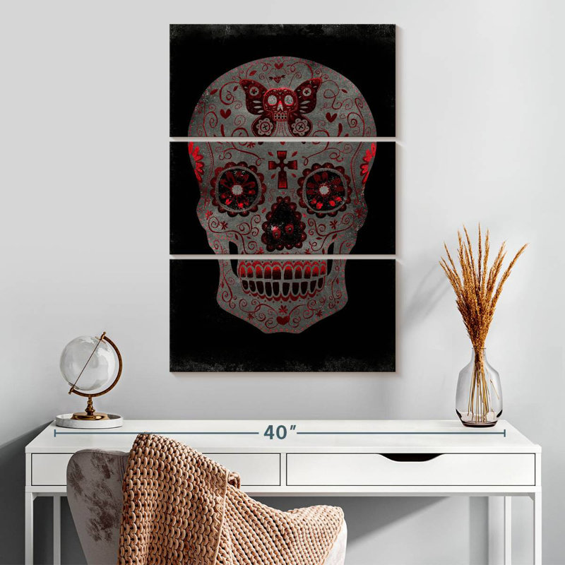 Lelend, jour des morts en rouge, H 32 po x l 20 po
