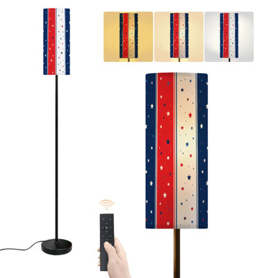 Lampe sur pied à pattes patriotiques rayées rouge blanc bleu rouge blanc à intensité variable moderne avec télécommande et pédale abat-jour abat-jour grand lampadaire pour salon chambre bureau