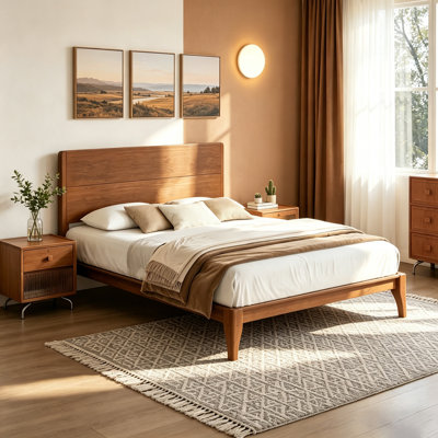 Base de lit plateforme en bambou Mid-Century moderne de 12 po avec lattes de bois et support en métal, aucun sommier requis, assemblage facile