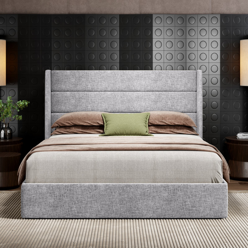 Lit plateforme tapissier avec rangement Bradenburg, Grand, Gris clair