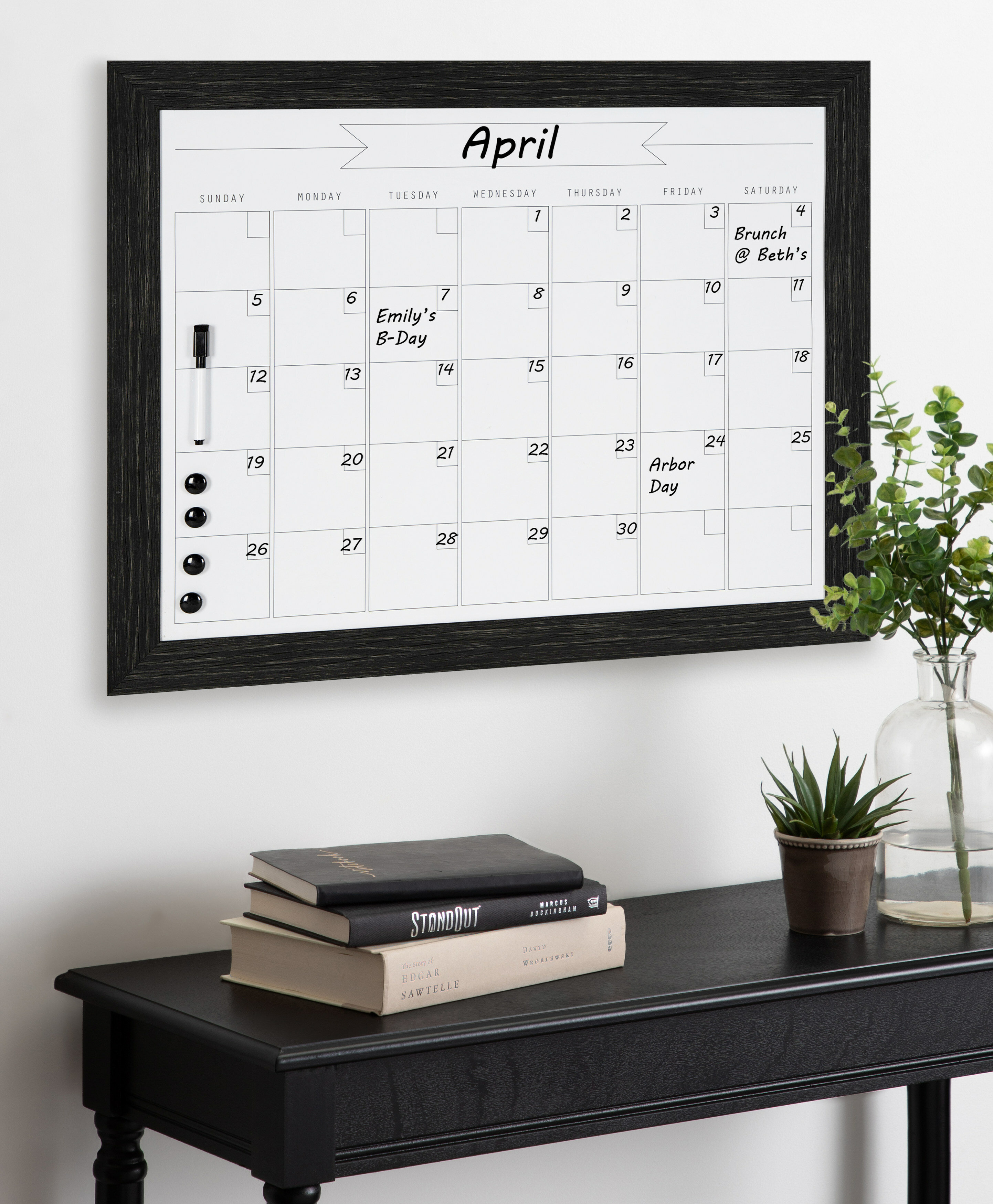 Magnetic Wall Chalkboard Monthly Calendar, Rustic Wood Frame Large Chalkboard Calendar, 24 inch x 30 inch, Wall Mount, with Chalk Markers & Magnets