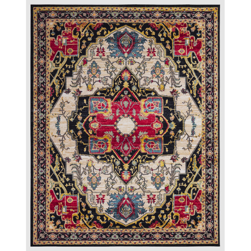Lyanne Washable Non-Slip Black Area Rug, Rectangle 7'10" x 10'