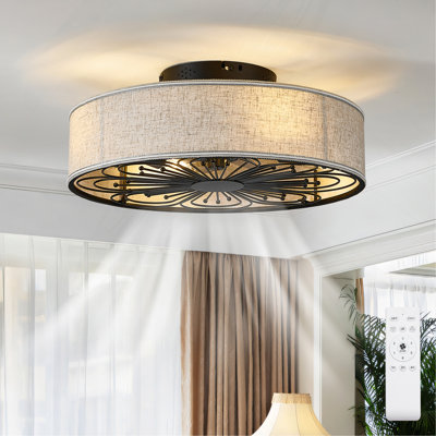 Ventilateurs de plafond en cage avec lumières encastrées, ventilateur de plafond à profil bas avec télécommande, ventilateur de ferme blanc de 20 pouces pour chambre à coucher, Fandalier silencieux réversible à 6 vitesses (ampoule non incluse)