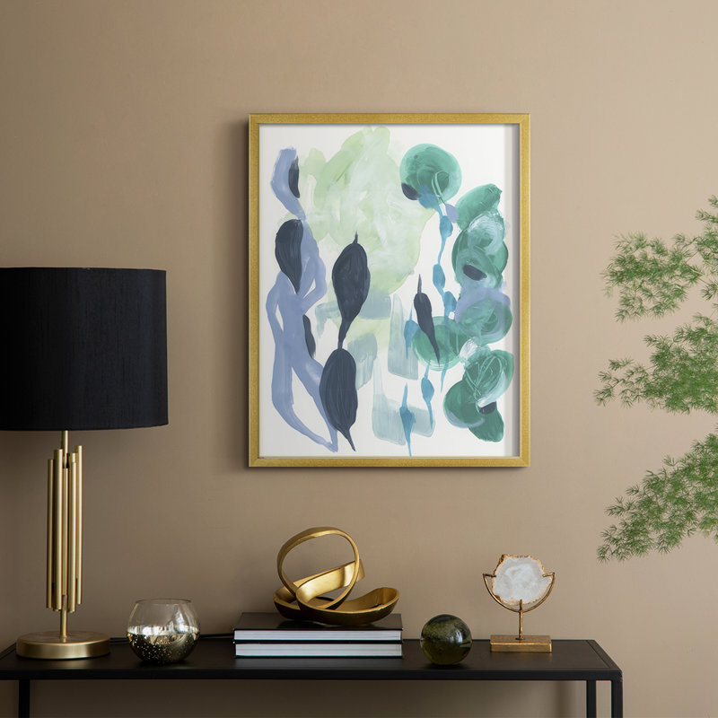 Reproduction encadrée abstrait de varech II - bois massif, H 15 po x l 12 po, Doré