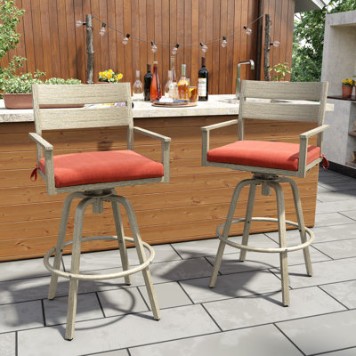 Patio Swivel Aluminum Bar Stools With Sunbrella Cushion
