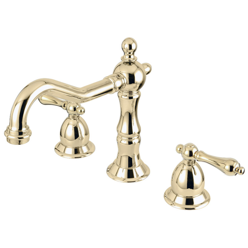 Vintage Lavatory Widespread Bathroom Faucet with Drain Assembly, Polished Brass