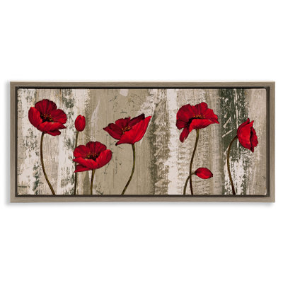 Red Poppies Rustic Pattern Framed Floater Canvas Wall Art by Brian Francis