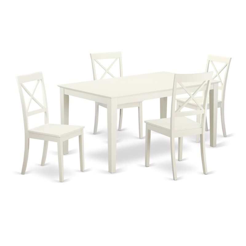 Ensemble de meubles de salle à manger 5 pièces comprenant une table de cuisine rectangulaire et 4 chaises de salle à manger, 36 x 60 pouces, lin blanc