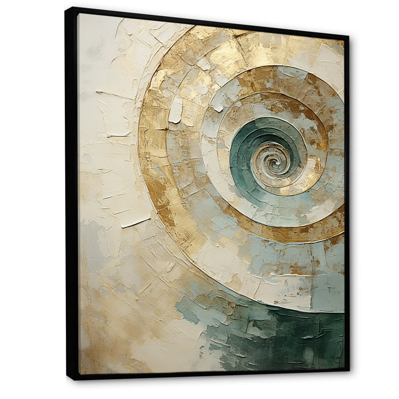 «Beige Minimalisme Spiral Poteries III - Abstract Spirals», reproduction sur toile_106126, Cadre flottant noir