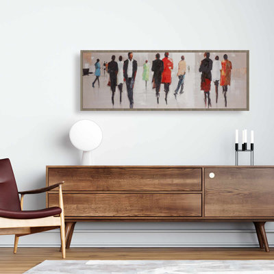 Contemporary Gray Framed Canvas - Silhouettes in the Street