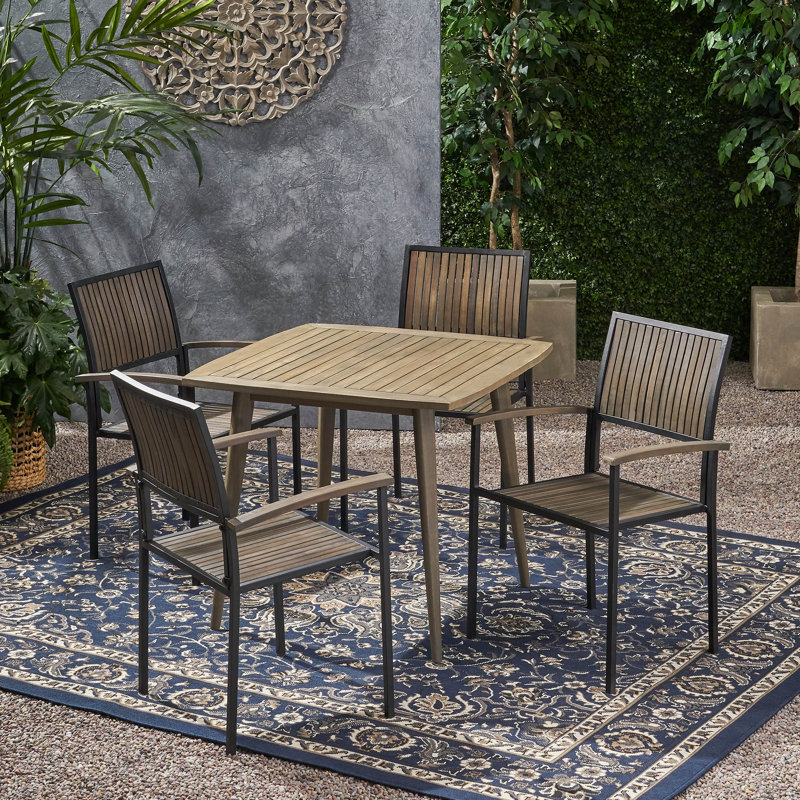 Harty 4 - Person Acacia Patio Dining Set with Square Table, Gray