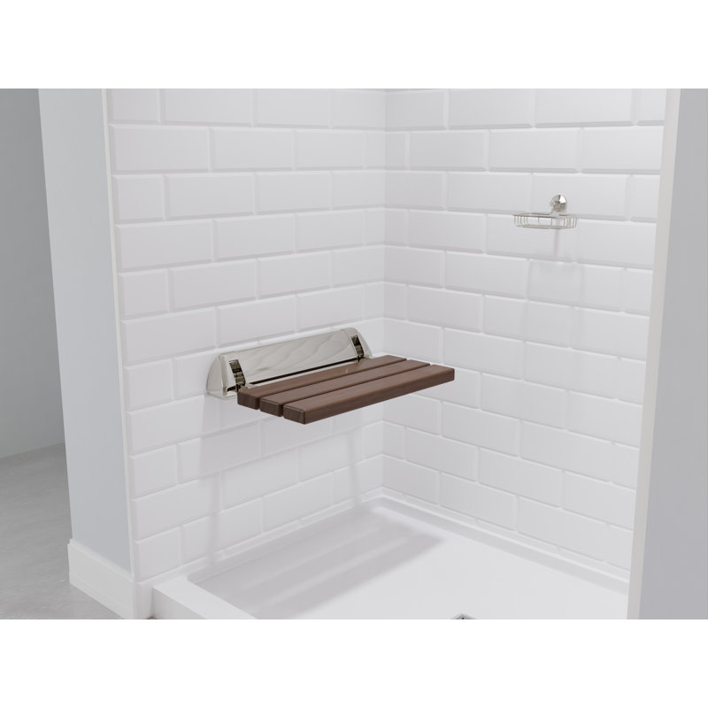 SteamSpa 20 in. x 13 in. Wall Mounted Teak Wood Rust Resistant Shower Seat with Hardware Kit, Brushed Nickel