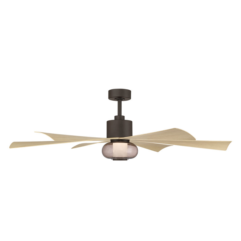 Ventilateur de plafond intelligent DEL 5CCT Veyra, Chêne blanc, Bronze