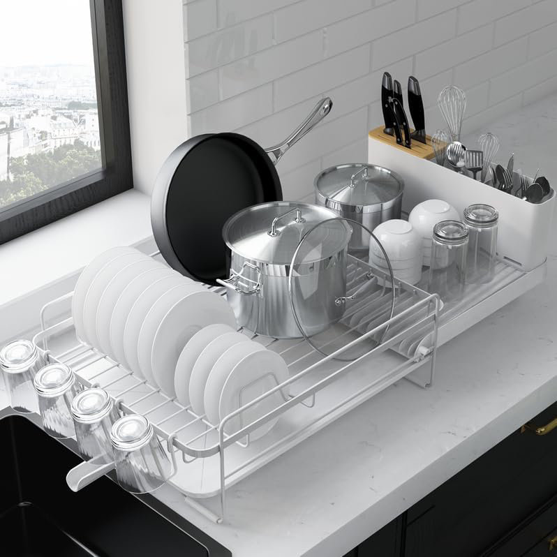 Large & Extendable Multifunctional Dish Drying Rack, White