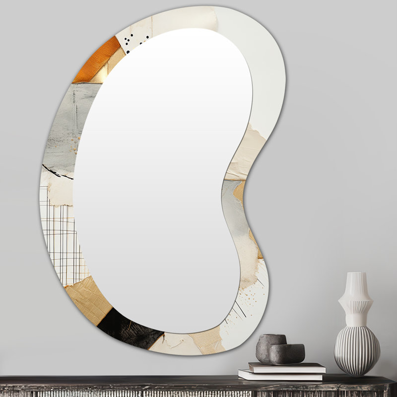 Arnwith Sunset Reverie collages - Abstract Collages Asymmetrical Wall Mirror, Grey Unique Shape Decorative Mirror, Printed Metal Art