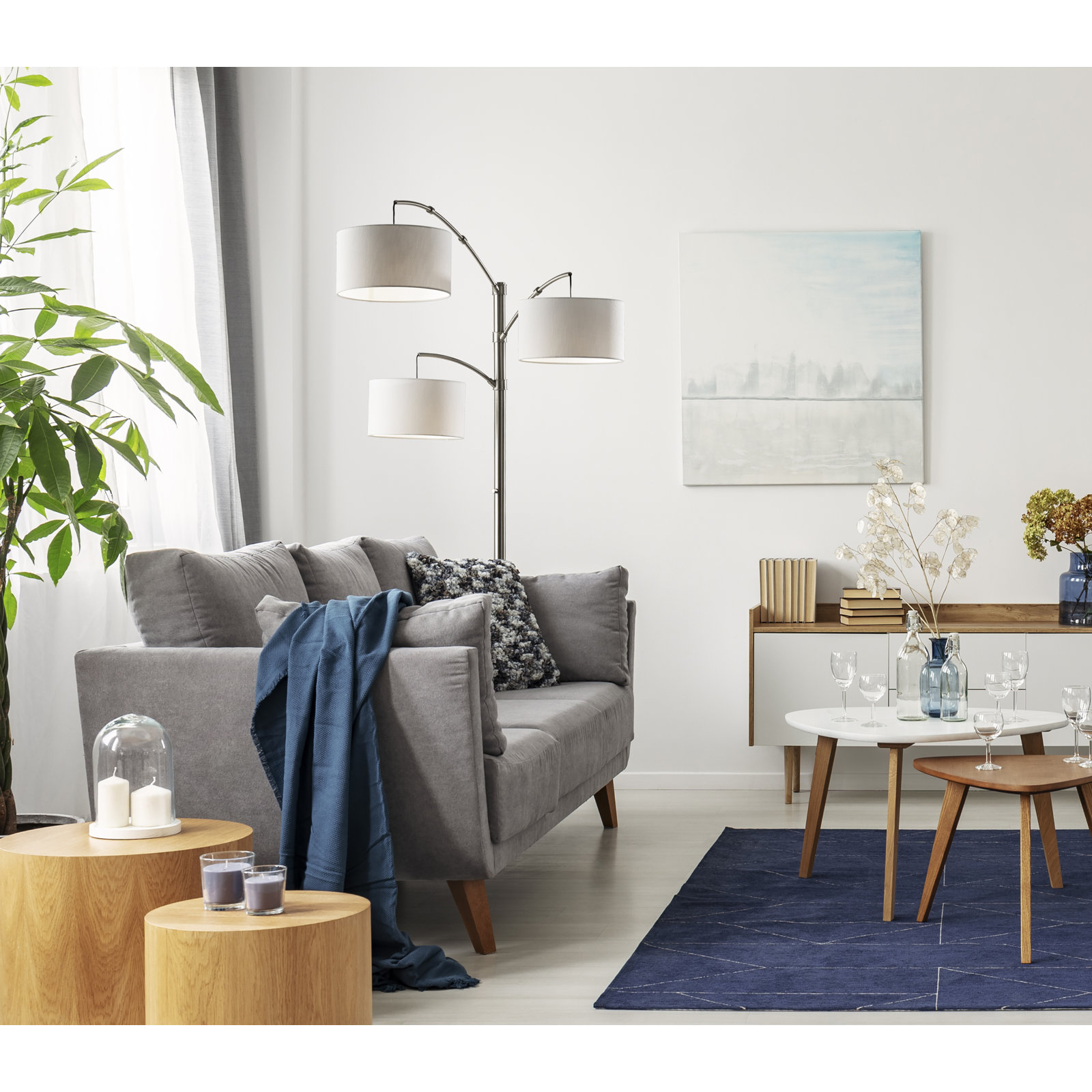 Atelier 82'' Floor Lamp, Textured White, Brushed Steel