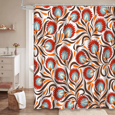 Rideau de douche imperméable à motif floral rétro en tissu antique avec 12 crochets