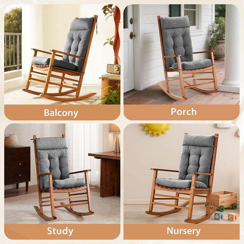 Coussins de chaise berçante d'extérieur et d'intérieur, ensemble de 2 coussins de chaise berçante d'extérieur avec attaches, coussin de siège et de dossier pour chaise berçante
