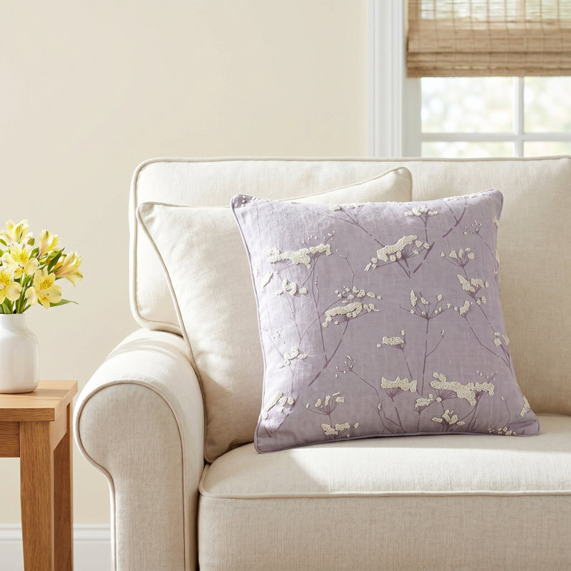 Alora Floral Linen Pillow Cover, Purple, No Fill, 20" H x 20" W x 4" D