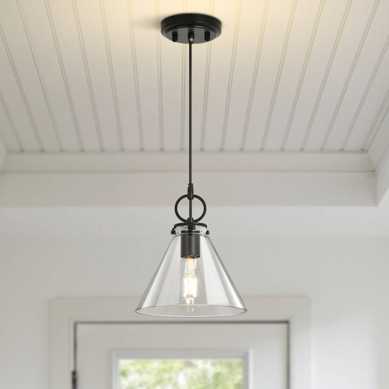  Luminaire suspendu en forme de cône 1 lumière l 9,1 po, Noir mat, 67", Noir