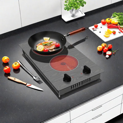 Surface de cuisson électrique à 2 brûleurs Karinear 12 po avec motif à grain de bois de 2000 W